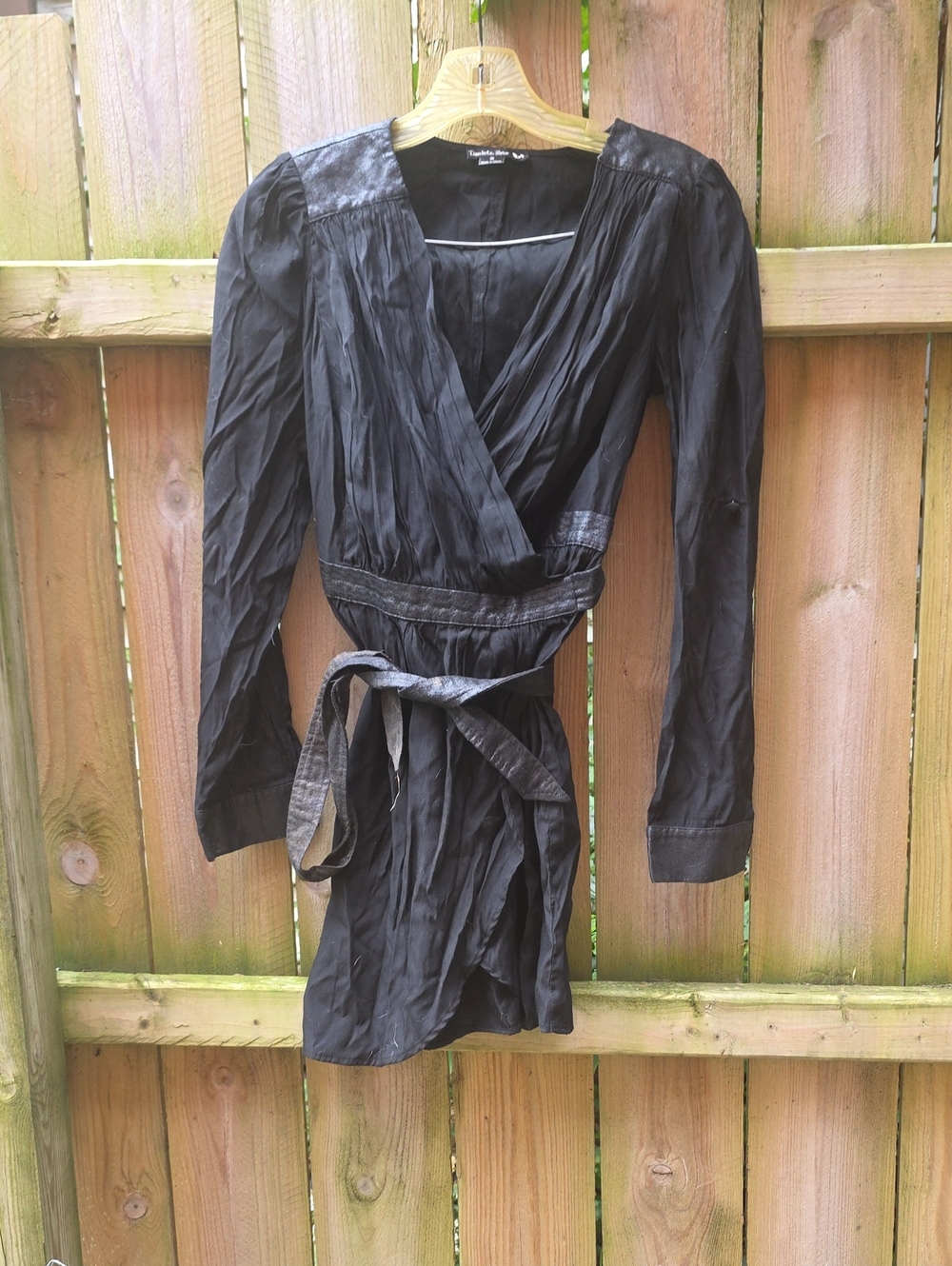 Double Zero Black Long-Sleeve Wrap Dress with Tie